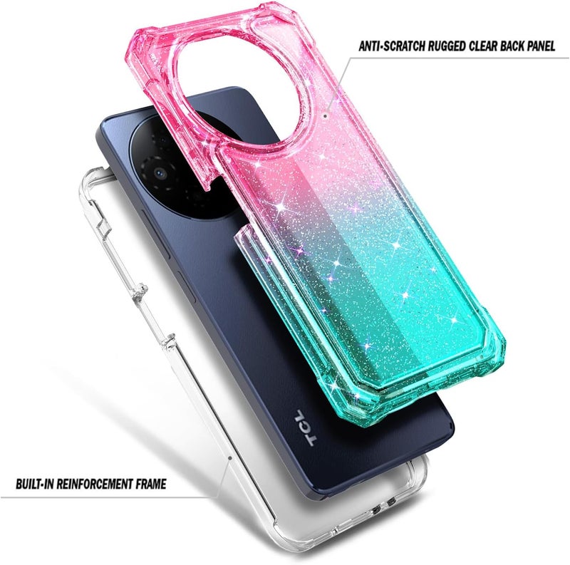 WDHD Compatible with TCL 50 XL 5G & TCL 50 XL NXTPAPER 5G Phone Case Glitter Pink/Aqua | Full-Body Protective Shockproof Rugged Bumper Cover with Screen Protector, Raised Corners Drop Protection - Image 3